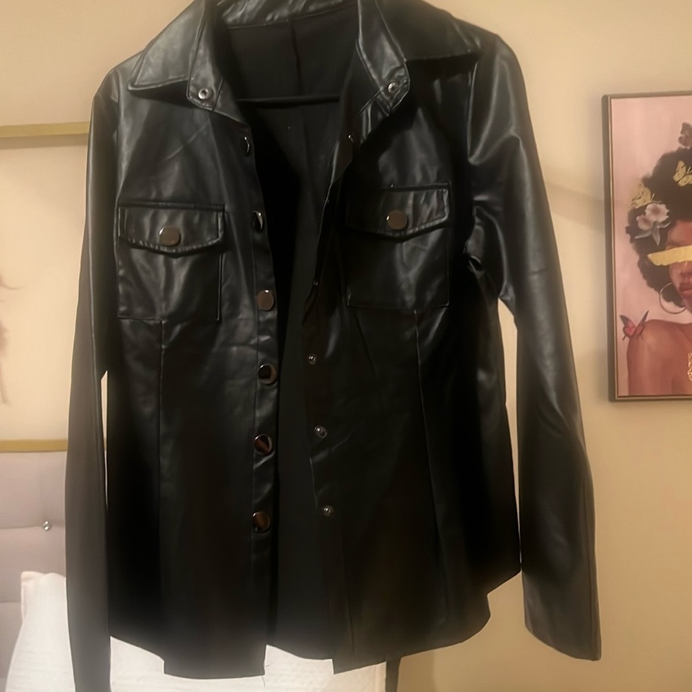 Black faux leather shirt
